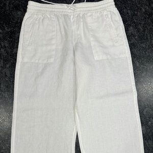 Athleta White Retreat High Rise Wide Leg Linen Pants - size 14